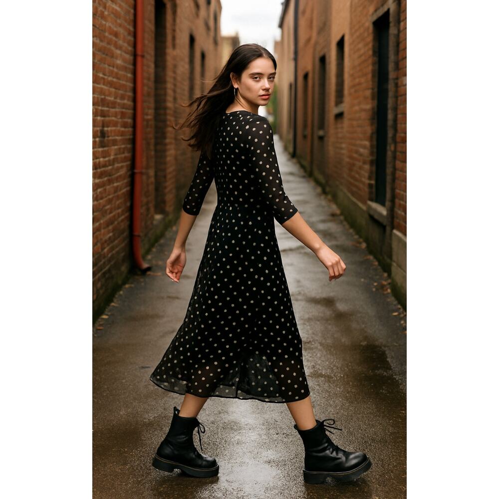 Lisa Says Gah Black Polka Dot Chiffon Midi Dress XL NWT Mesh Sheer